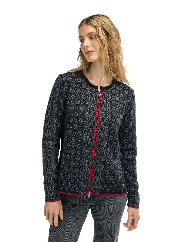Dale of Norway - Singsaker Feminine Jacket - Black/Redrose One-Shoulder Jacket Off-the-Shoulder Jacket Asymmetrical Jacket One-Shoulder Jacket Off-the-Shoulder Jacket Asymmetrical Jacket