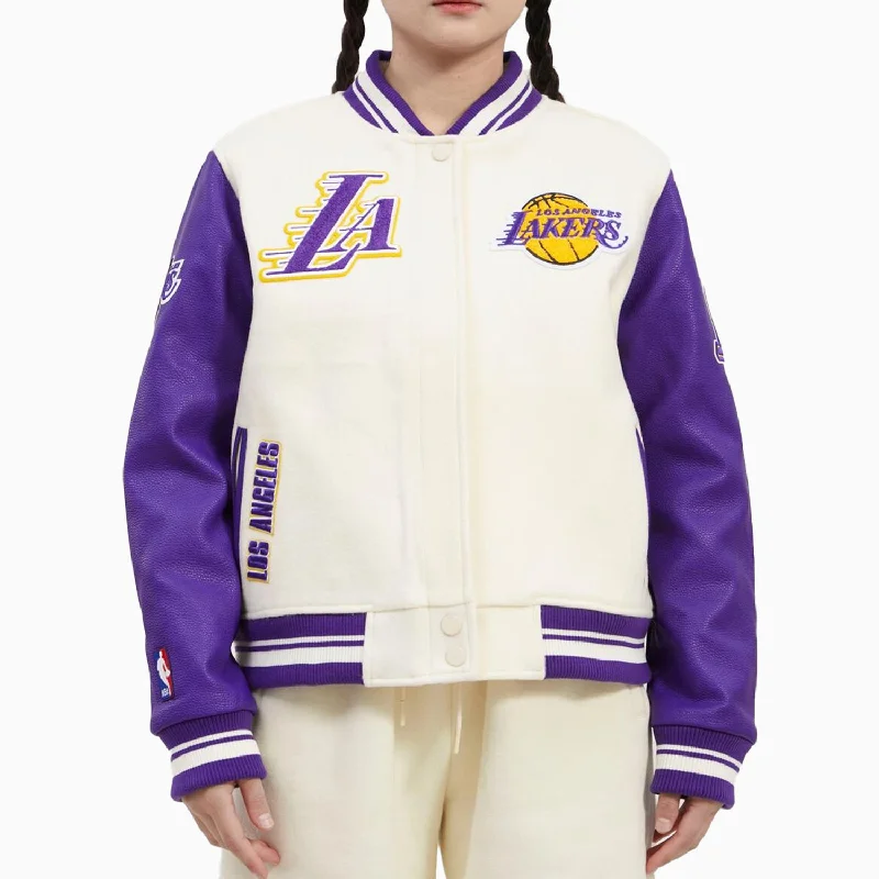 Women's Los Angeles Lakers NBA Wool Varsity Jacket Faux Fur Fabric Real Fur Fabric Shearling Fabric Faux Fur Fabric Real Fur Fabric Shearling Fabric