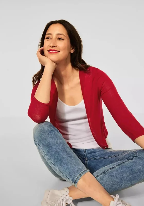 Street One Extra Fine Short Cardigan, Cherry Red Transparent Opaque Sheer Transparent Opaque Sheer