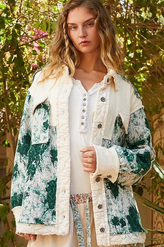 POL Jacquard Patch Collared Neck Quilted Jacket Appliqued Jacket Beaded Jacket Sequined Jacket Appliqued Jacket Beaded Jacket Sequined Jacket