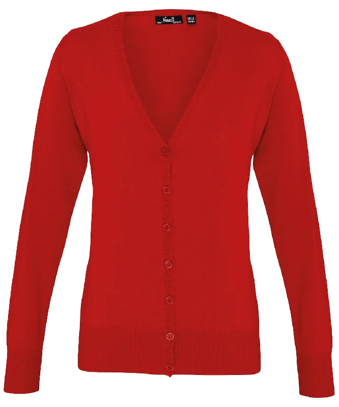 Red - Women's button-through knitted cardigan Cotton Fabric Linen Fabric Terry Fabric Cotton Fabric Linen Fabric Terry Fabric