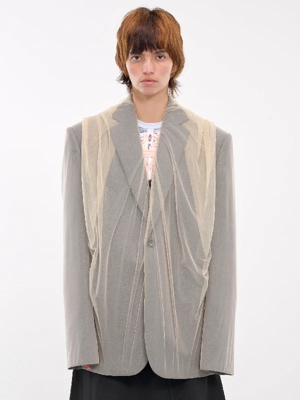 Draped Hood Blazer (201BL006-F546-LIGHT-GREY) Women's Trendy Jacket