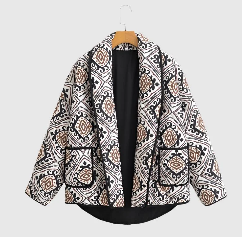Women's Floral Print Vintage Cotton Padded Cropped Cardigan Striped Floral Plaid Striped Floral Plaid Women's Floral Print Vintage Cotton Padded Cropped Cardigan Striped Floral Plaid Striped Floral Plaid