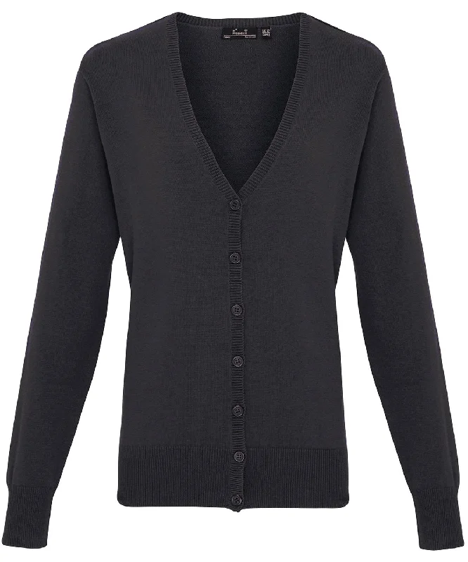 Charcoal - Women's button-through knitted cardigan Rayon Fabric Velvet Fabric Corduroy Fabric Rayon Fabric Velvet Fabric Corduroy Fabric