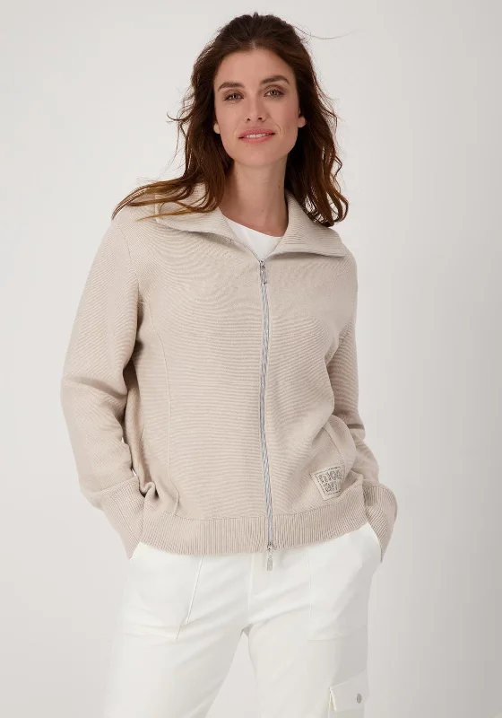 Monari Wing Collar Zipped Cardigan, Beige Crew Neck V-Neck Turtle Neck Crew Neck V-Neck Turtle Neck