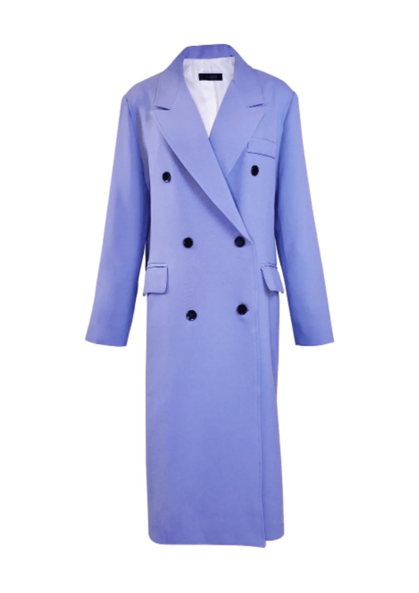 LIGHT BLUE DOUBLE-BREASTED COAT Denim Leather Suede