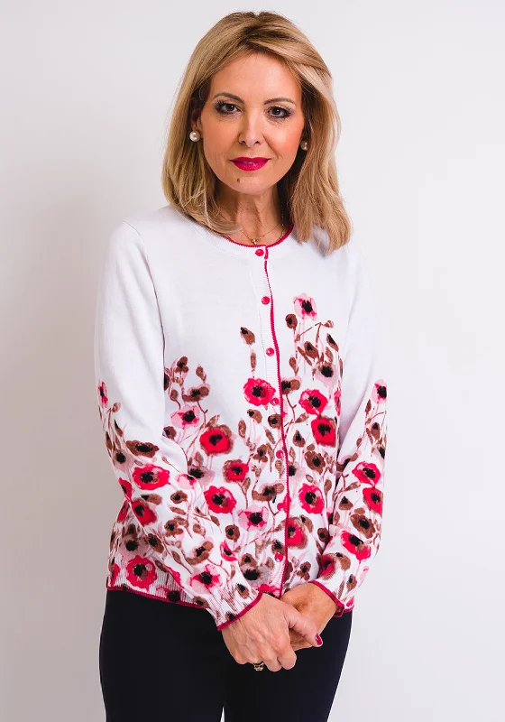 Leon Collection Floral Fine Knit Cardigan, White & Pink Toggled Drawstring Belted Toggled Drawstring Belted Leon Collection Floral Fine Knit Cardigan, White & Pink Toggled Drawstring Belted Toggled Drawstring Belted