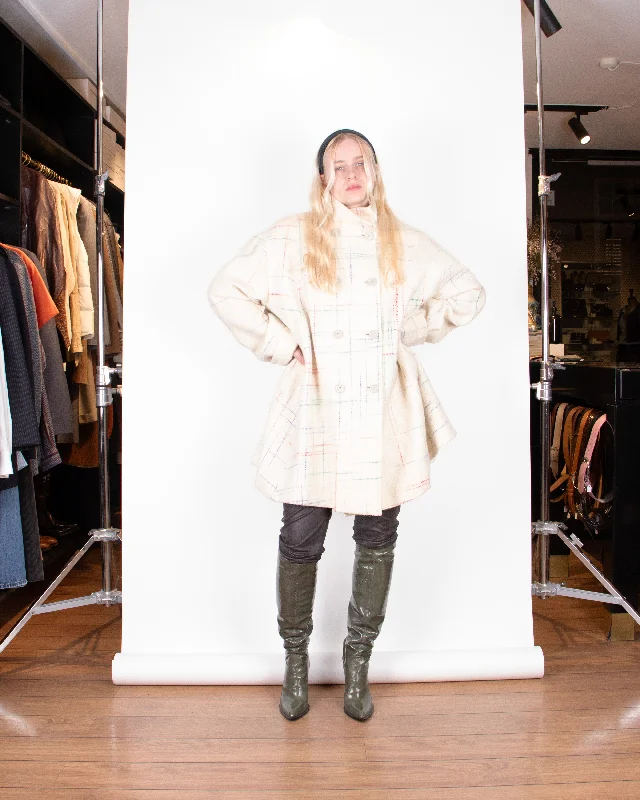 80s Missoni Cream Wool Tent Coat M Three-Quarter Sleeve Elbow Sleeve Wrist Sleeve