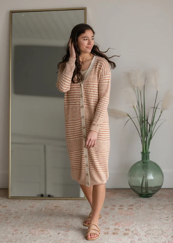 Striped Shellie Long Sleeve Cardigan Dress Mesh Blend Leather Blend Suede Blend Mesh Blend Leather Blend Suede Blend