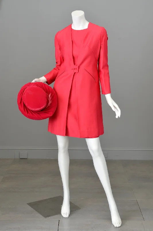 1960s Hot Pink Mini Shift Dress w Matching Coat | Mrs. Maisel Dress and Coat Vent Hem Cuff