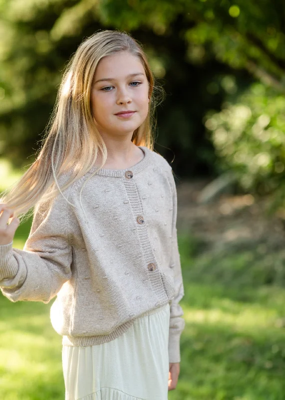 Girls Taupe Knit Swiss Dot Button Cardigan Silk Blend Satin Velvet Silk Blend Satin Velvet Girls Taupe Knit Swiss Dot Button Cardigan Silk Blend Satin Velvet Silk Blend Satin Velvet