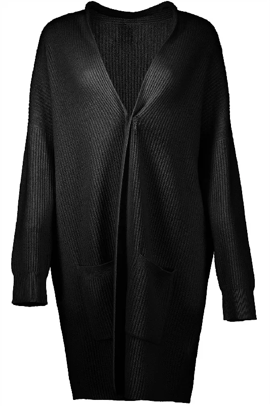 OPEN LONG CARDIGAN - DEEP NIGHT Solid Print Embellished Solid Print Embellished