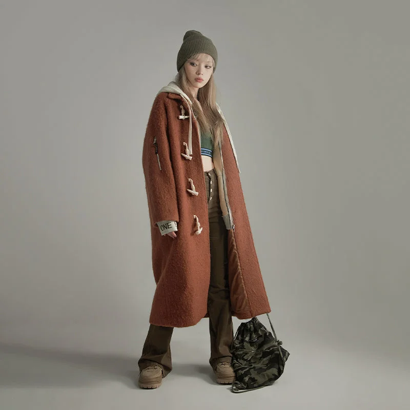 Warm Duffel Long Coat Hooded Jacket Zipper Jacket Button Jacket