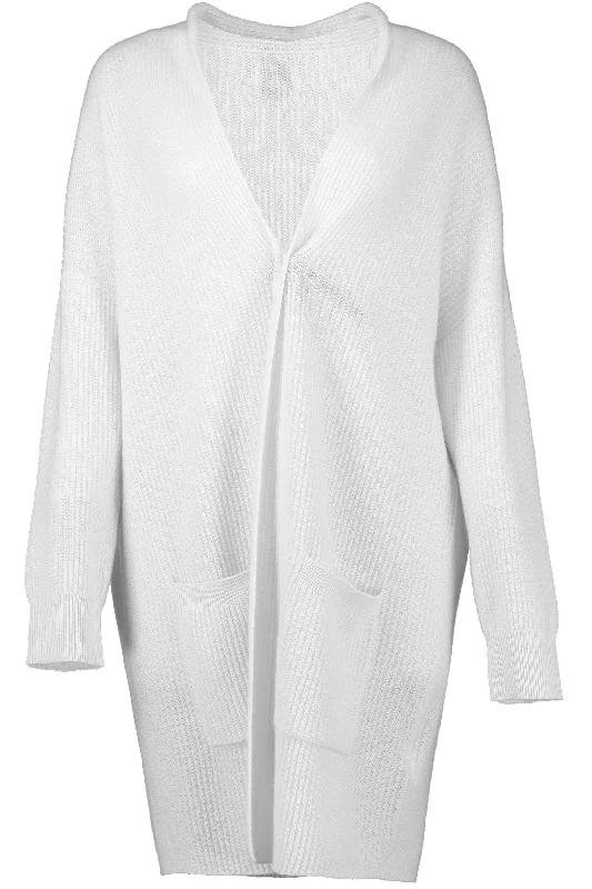 OPEN LONG CARDIGAN - FLEUR DE SEL Ribbed Striped Patterned Ribbed Striped Patterned