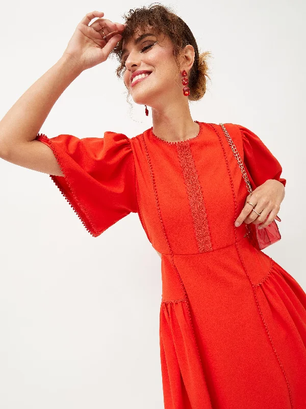 Lyush Women Orange Side Cut Out Skater Dress