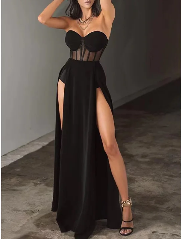 Mermaid / Trumpet Evening Gown Corsets Dress Formal Wedding Guest Floor Length Sleeveless Strapless Stretch Chiffon with Slit Mermaid / Trumpet Evening Gown Corsets Dress Formal Wedding Guest Floor Length Sleeveless Strapless Stretch Chiffon with Slit