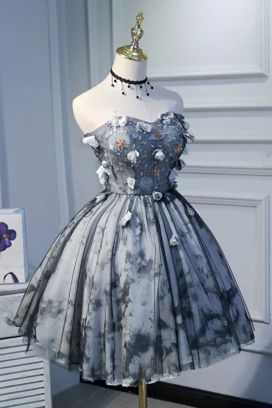 Sweetheart A Line Flowers Homecoming Dresses, Short Prom Dress DMN57