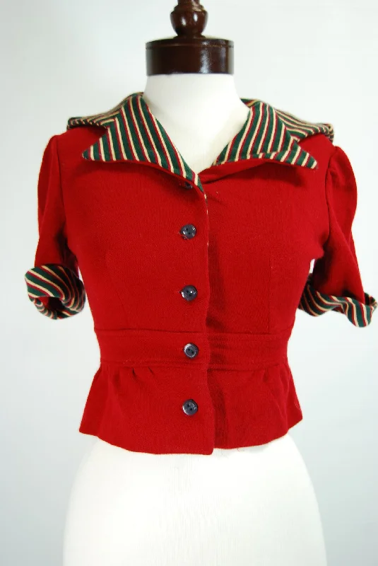 1940's Red Hooded Wool Coat Trapeze Tunic Caftan