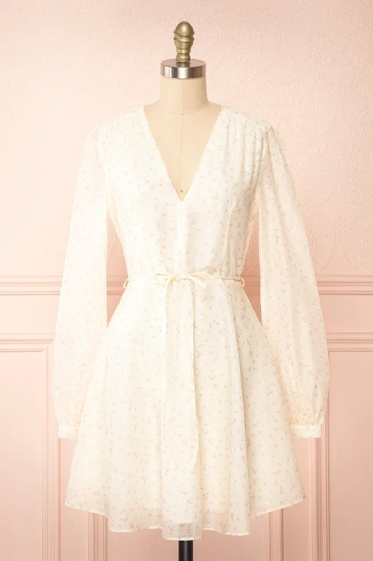 Kathleen Ivory | Short Floral Dress w/ Long Sleeves