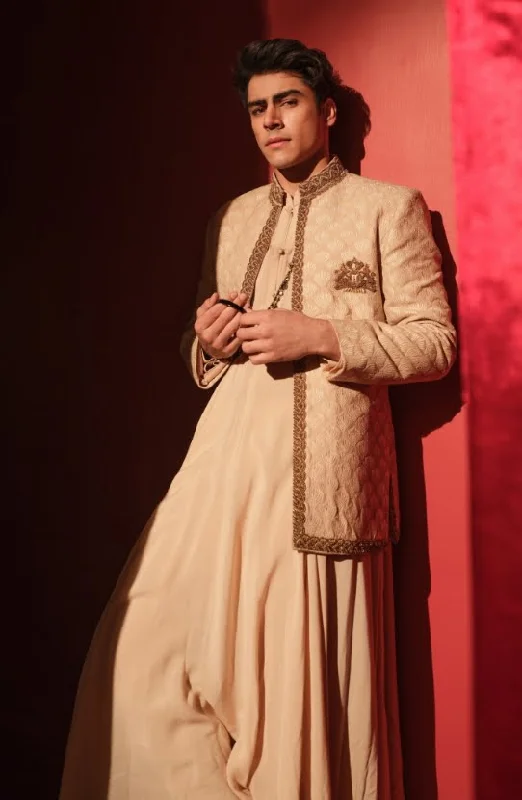 Handcrafted Prince Coat with a Rajasthani Kurta and Pajama Denim Leather Suede