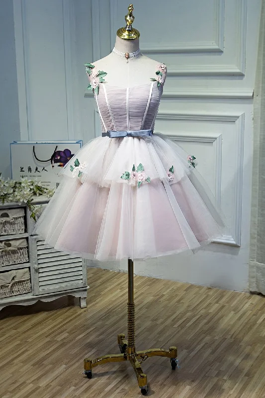 Pink A Line Appliques Homecoming Dresses, Short Prom Dress DMN58