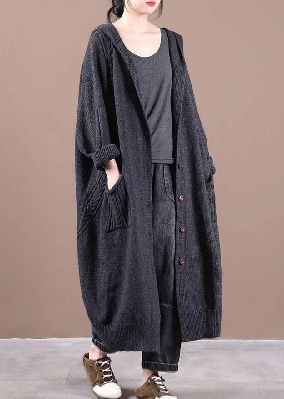 Boutique Dark Grey KnitLong sleeve Fall Long Loose Coat Faux Fur Real Fur Shearling