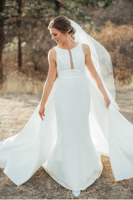 Modern Satin Bridal Dresses with Long Train