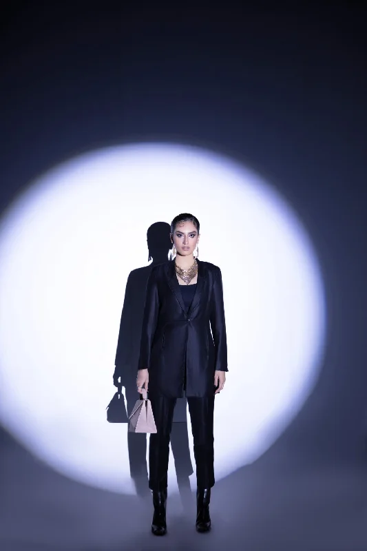 2 PC Stitched | Black Coutry Pent+ Coat Jersey Tulle Batik