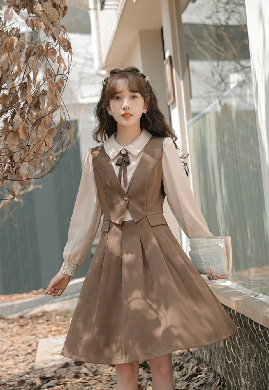 Journalist Waist Coat Dress (Brown) Bomber Jacket Denim Jacket Leather Jacket