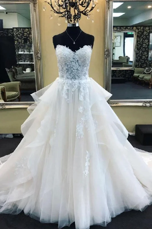 Lace Sweetheart Corset Wedding Gown Dress with Tulle Skirt