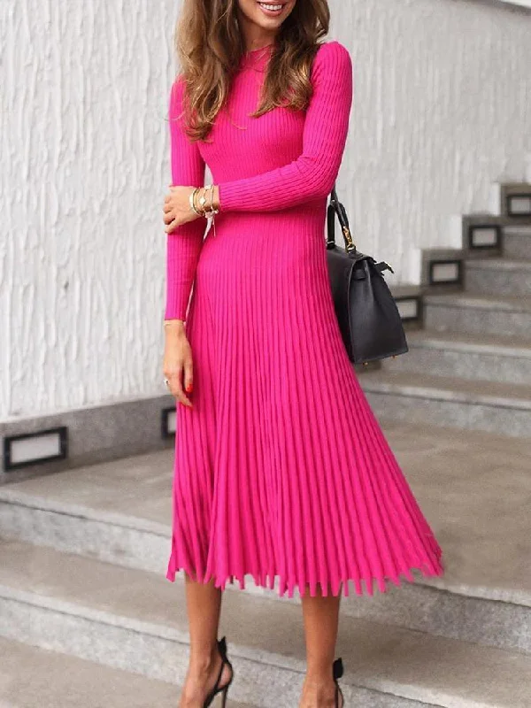 FashionSierra - Women O Neck Long Sleeve Winter Dress