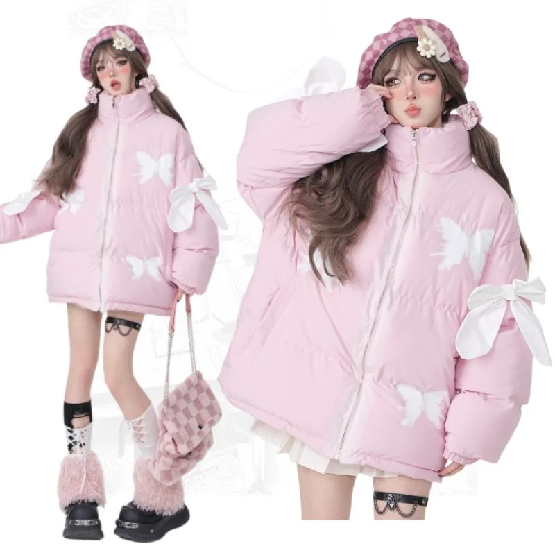 Sweet and cute bow-knot girl cotton coat Appliqued Beaded Sequined