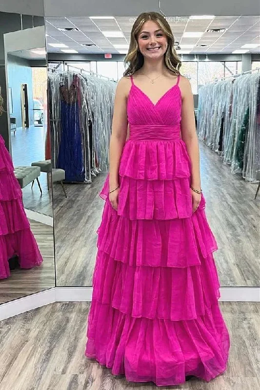 V-Neck Chiffon Prom Dresses with Straps