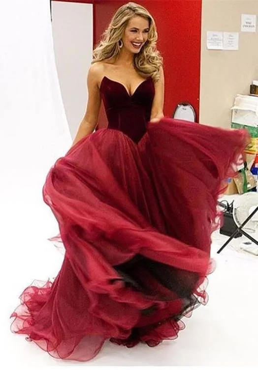 Modern Organza Burgundy Princess Evening Dress Sleeveless Sweetheart-318827