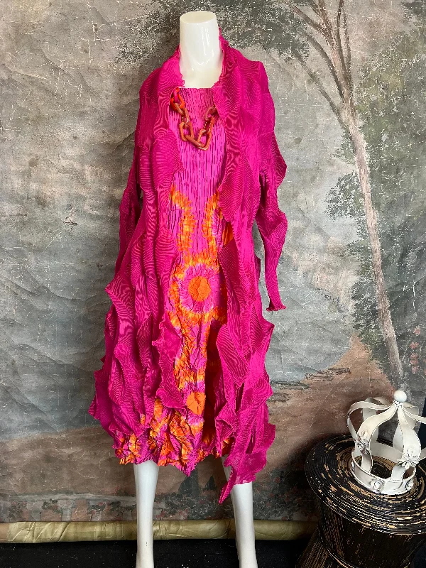 AJ0603 Long Jacqui Coat-Mars Pink Cardigan Sweater Pullover