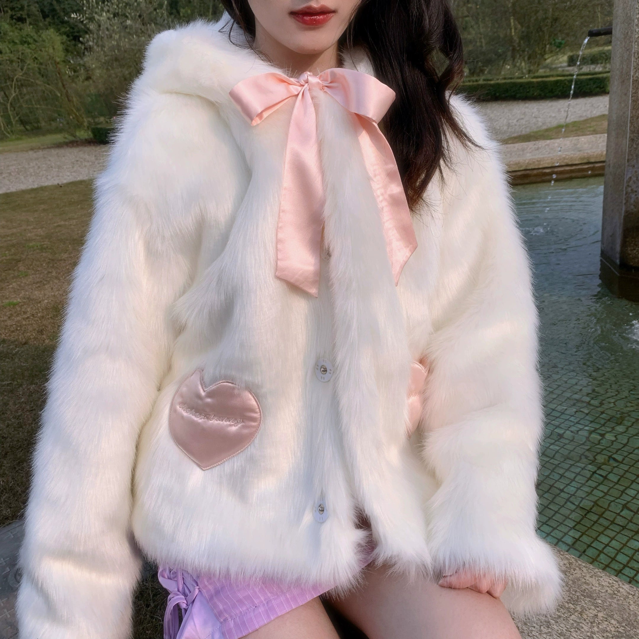 Fluffy long-haired cute rabbit cat coat Blazer Duffle Coat Pea Coat