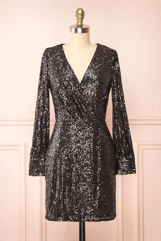 Kathline | Short Sequin Wrap Style Dress