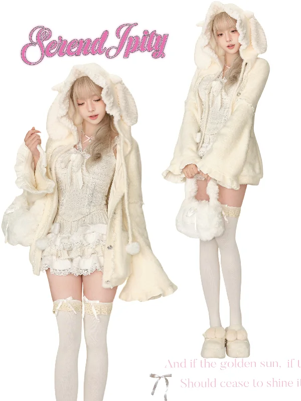 Lamb coat + knitted sling + knitted cake skirt Striped Polka Dot Solid
