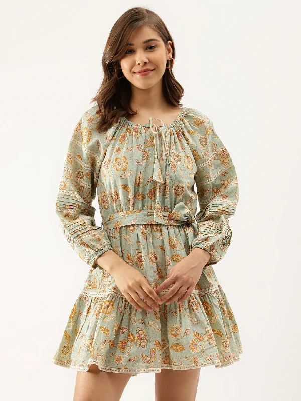 NOZ2TOZ Women's Sky Blue Floral Dress