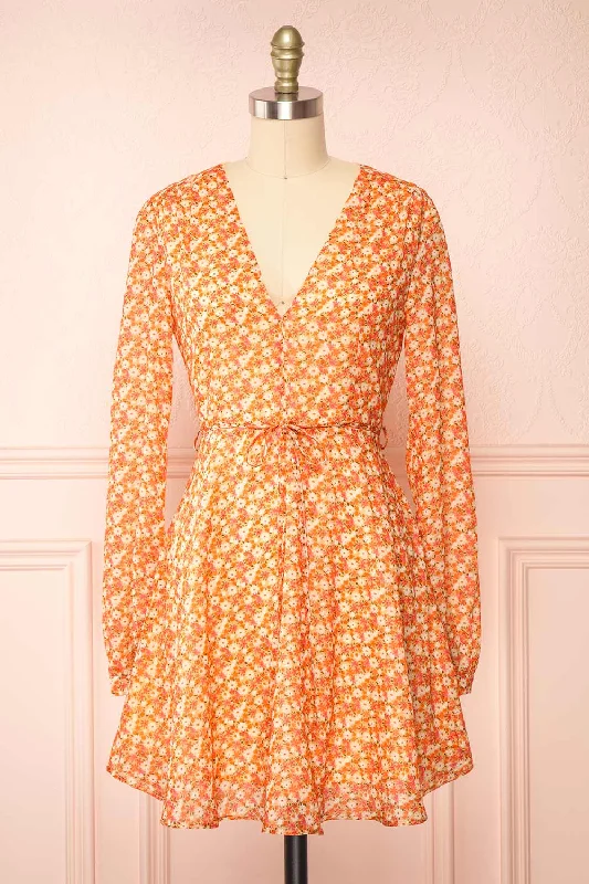 Kathleen | Short Floral Dress w/ Long Sleeves