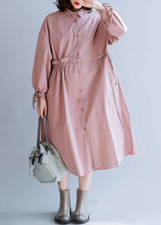 Classy pink Fashion clothes For Women drawstring lapel fall coats Fleece Down Feather