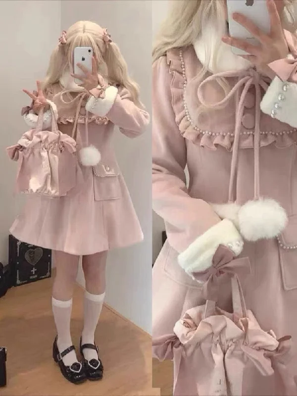 New winter sweet bow coat Trench Wool Cashmere