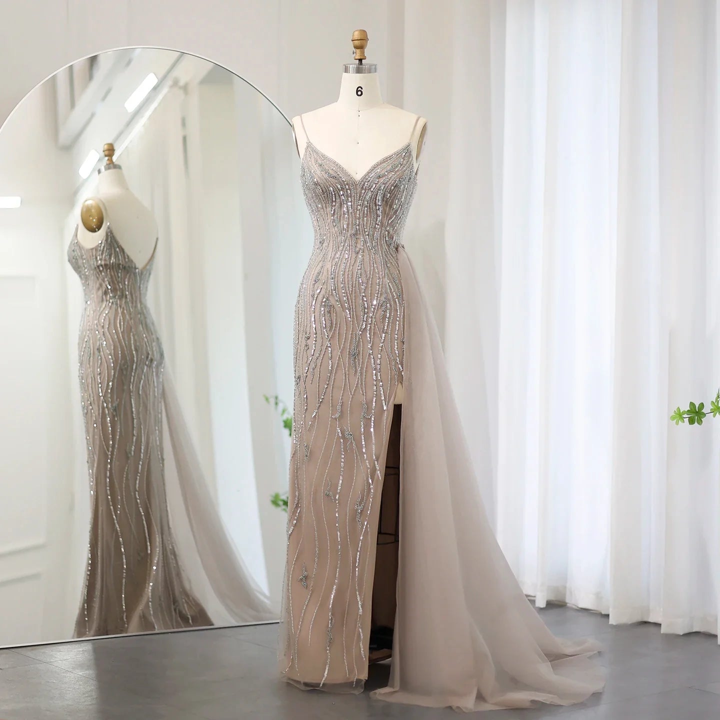 Caramel Spaghetti Straps Mermaid Evening Dress with Overskirt SS067 Tunics Sophisticated sleek