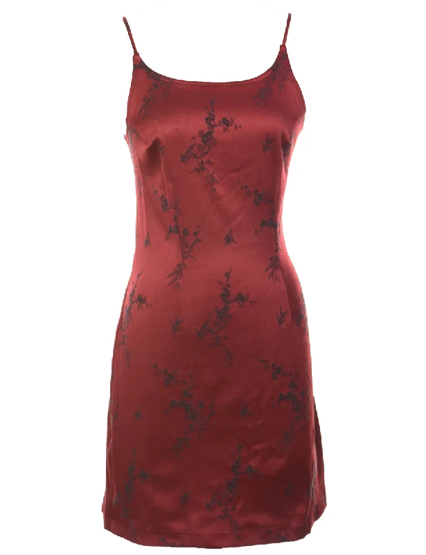 Ditsy Floral Maroon 1990s Mini Evening Dress - S Mermaid Tail Wedding