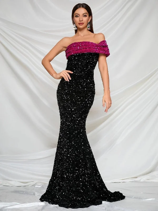 Elegant One Shoulder Sequin Mermaid Evening Dresses Tunics Trendy modern