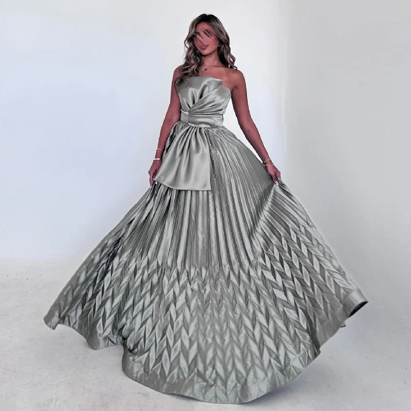 Elegant Sliver Pleats Strapless A-Line Evening Dress SF039 Tunics Stylish elegant