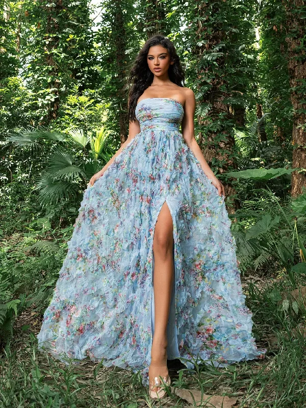 Floral Printed Mesh Overlay Tube Party Dress Tunics Gym athletic