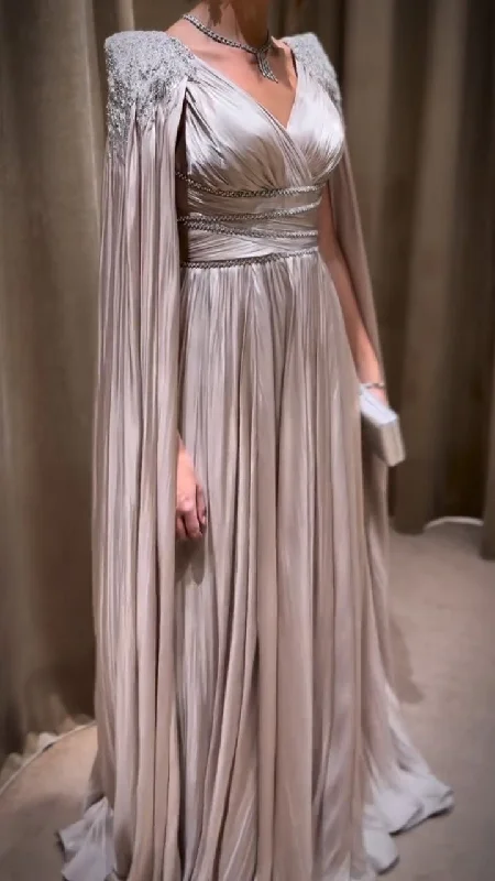 Luxury Crystal Rose Gold Evening Dress with Cape SS589 Tunics Vintage classic
