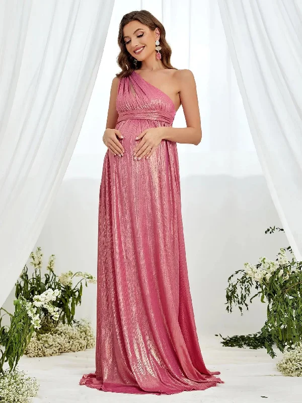 Maternity One Shoulder Sleeveless Metallic Party Dress Shift Classic Vintage