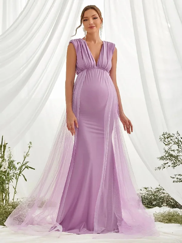 Maternity Plunging Neck Sleeveless Contrast Mesh Party Dress Tunics Occasion special Maternity Plunging Neck Sleeveless Contrast Mesh Party Dress Tunics Occasion special